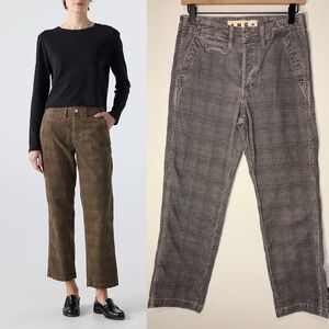 NEW AMO Lillian Crop Chino Silver Fox GREY Plaid Corduroy Pants Size 25
